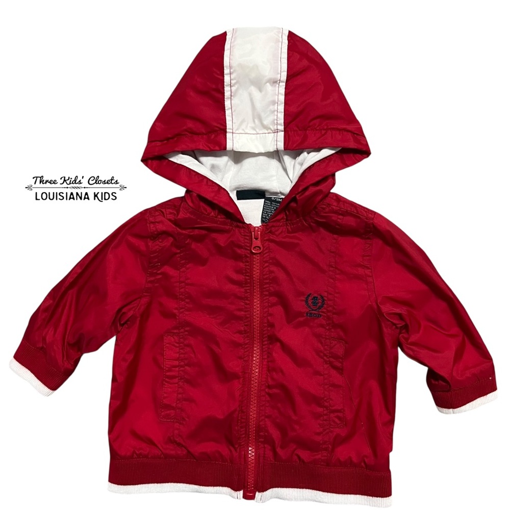IZOD Baby 6-9m Red & White Hooded Windbreaker Jacket